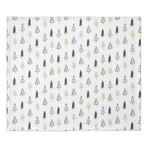 Modern Christmas Tree Black Gold Pattern Duvet Cover