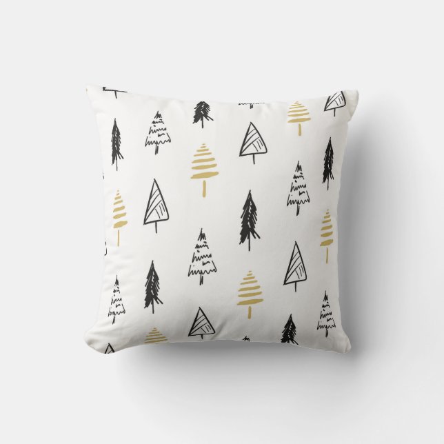 Modern Christmas Tree Black Gold Pattern Throw Pillow (Front)