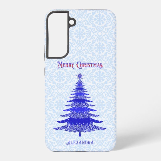 Modern Christmas Tree Blue Personalized Samsung Galaxy Case (Back)