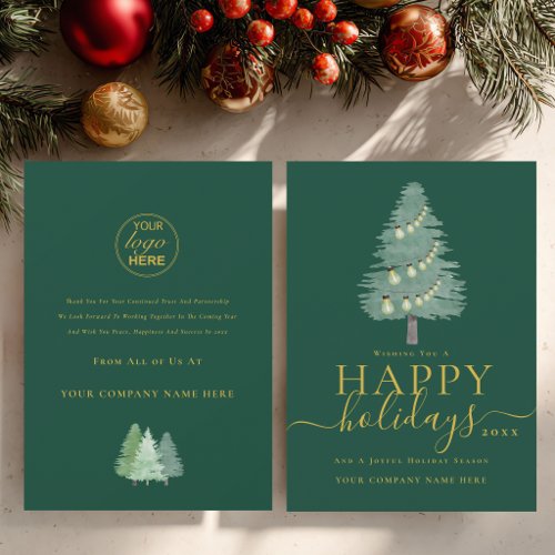 Modern Christmas Tree Business Logo Happy Holiday  Card