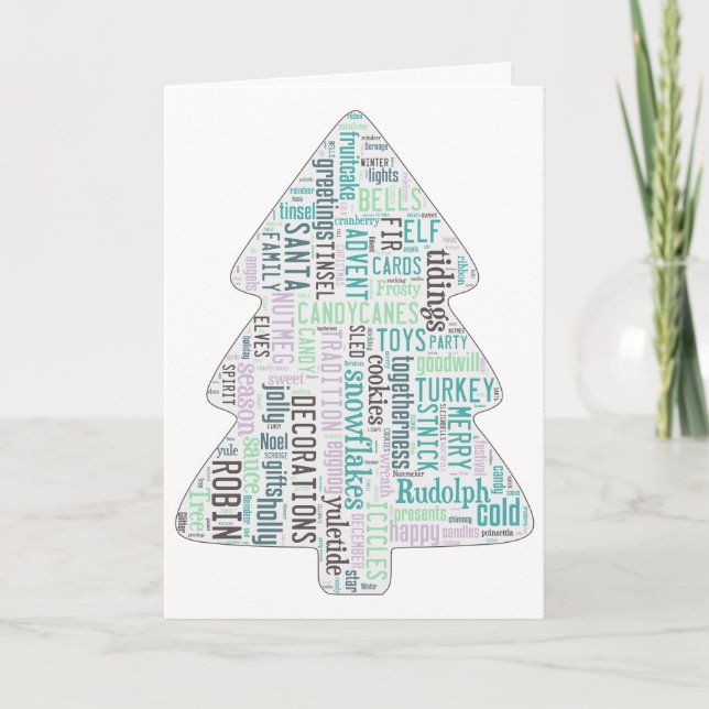 Modern Christmas tree card, turquoise and purple Holiday Card (Front)