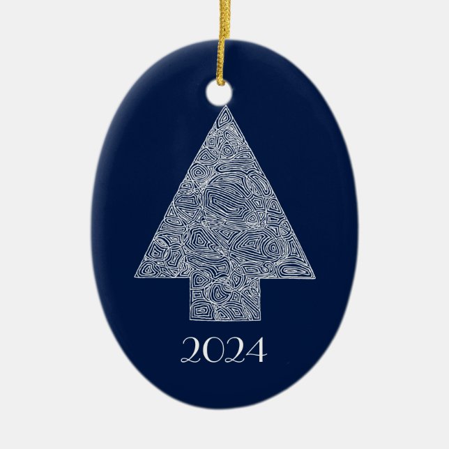 Modern Christmas Tree Ceramic Ornament (Front)
