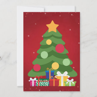 Modern Christmas Tree Colorful Gifts and Gold Star Holiday Card