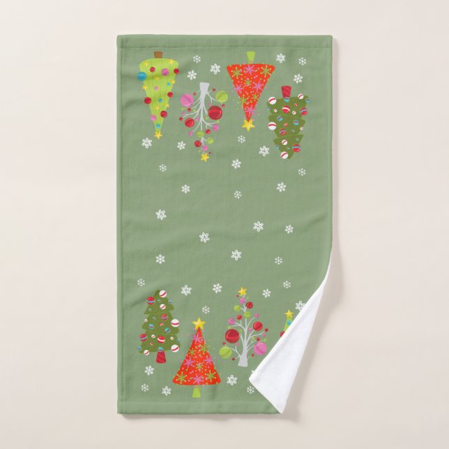 Modern Christmas Tree Colorful Snowflake Hand Towel (Hand Towel)
