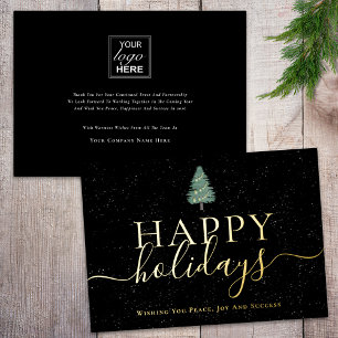 Modern Christmas Tree Company Logo Black & Gold Foil Holiday Card