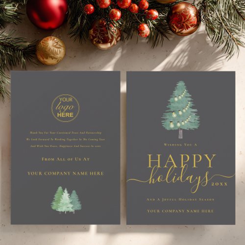 Modern Christmas Tree Corporate Logo Happy Holiday Card
