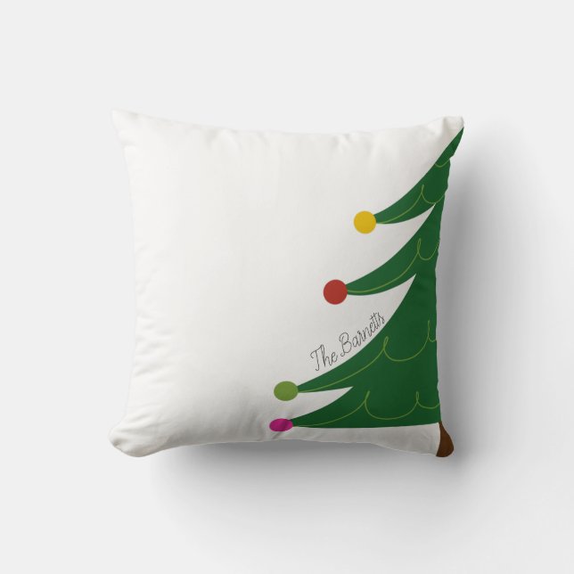 Modern Christmas Tree Custom Family Name Throw Pillow (Front)