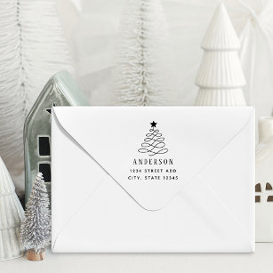 Modern Christmas Tree Family Name Return Address Self-inking Stamp