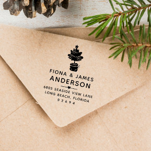 Modern Christmas Tree Family Return Address Self-inking Stamp