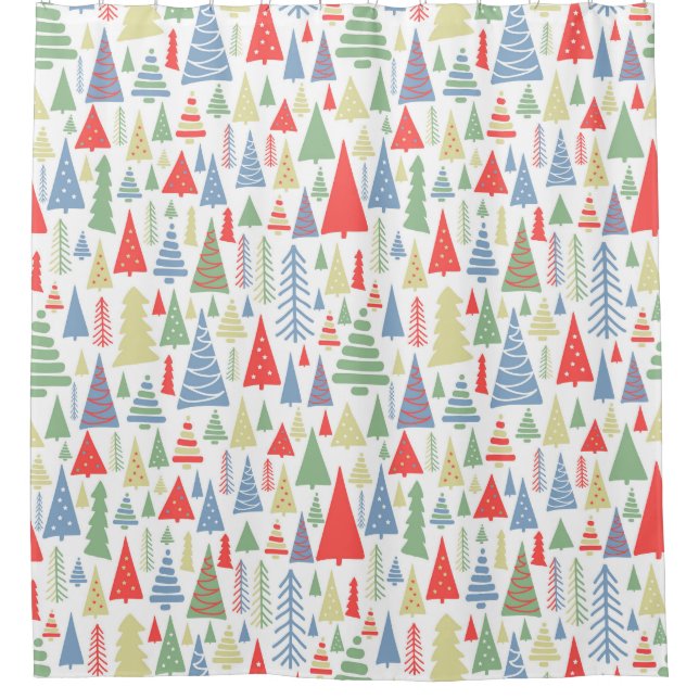 Modern Christmas Tree Farm Shower Curtain (Front)