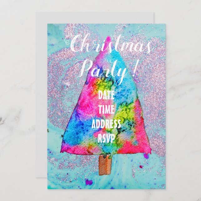 Modern Christmas tree funky colors glitter Invitation (Front/Back)