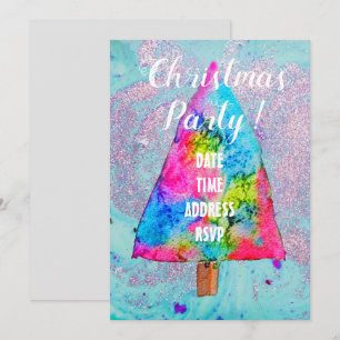 Modern Christmas tree funky colors glitter Invitation