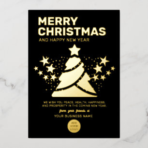 Modern Christmas Tree Gold and Black Business Foil Holiday Card