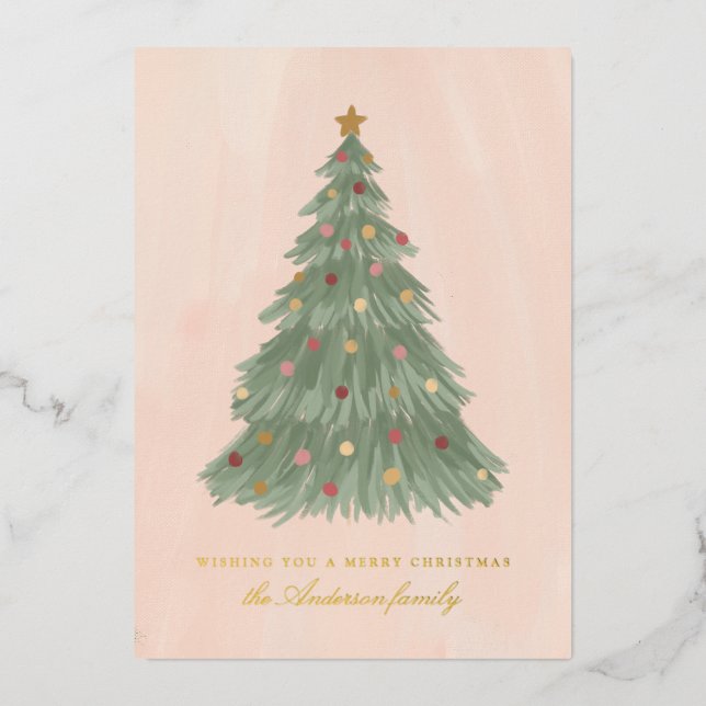 Modern Christmas Tree Gold Foil Holiday Card (Front)