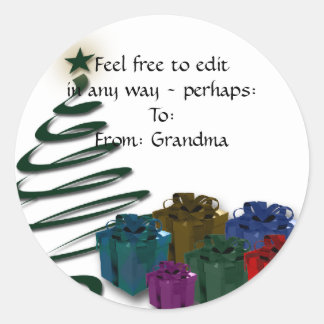 Modern Christmas Tree Graphic w/ Bright Presents Classic Round Sticker