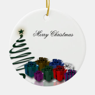 Modern Christmas Tree Graphics w/ Bright Presents Ceramic Ornament