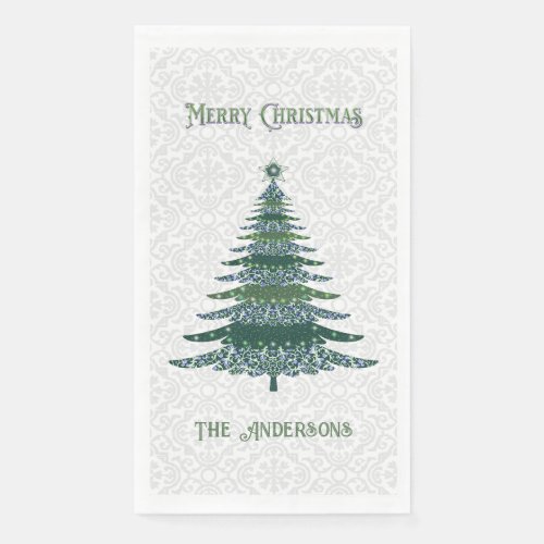 Modern Christmas Tree Green White Personalized Paper Guest Towels