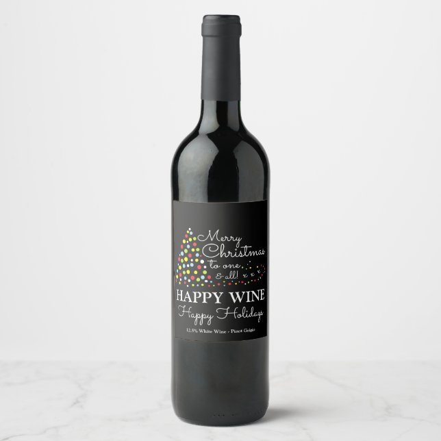 Modern Christmas Tree, Happy Wine Happy Holidays W Label (Front)