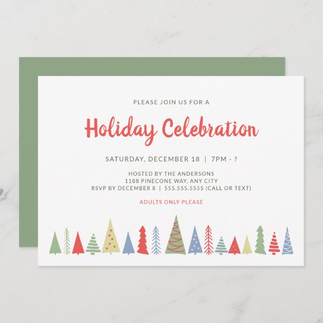 Modern Christmas Tree Holiday Celebration Invitation (Front/Back)
