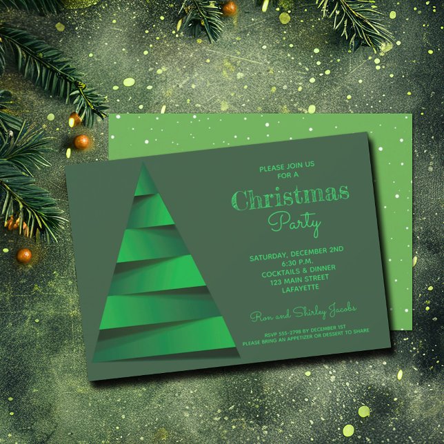Modern Christmas Tree Holiday Party Invitation (Modern Christmas Tree Holiday Party Invitations - PRINTED or INSTANT DOWNLOAD)