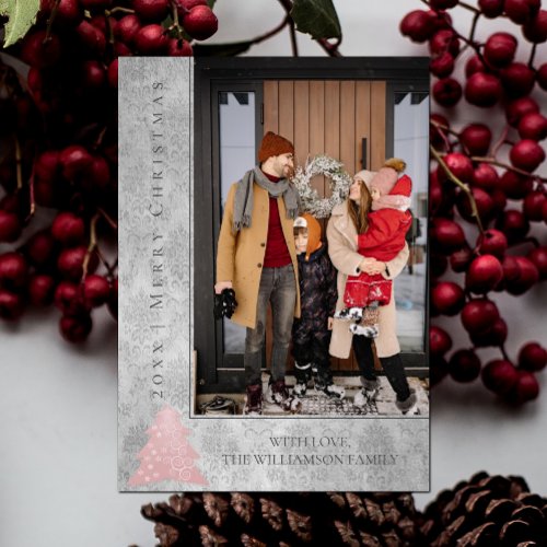 Modern Christmas Tree Holiday Photo Card  Pink