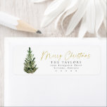 Modern Christmas Tree Holiday Return Address Label<br><div class="desc">This is a modern minimalist holiday themed return address label template featuring a beautiful watercolor evergreen tree and an elegant calligraphy font . The color of the Christmas tree is not editable, and the wording in the gold calligraphy font is not editable (but the color can be changed!) // For...</div>