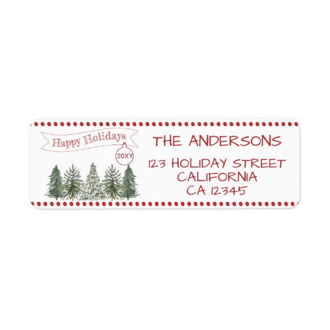 Modern Christmas Tree Holiday Return Address Label (Front)