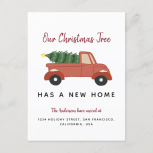 Modern Christmas Tree in Red Car Holiday Moving Announcement Postcard