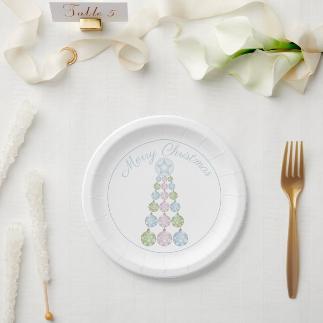 Modern Christmas Tree In Three Pastel Colors Paper Plates (Wedding)