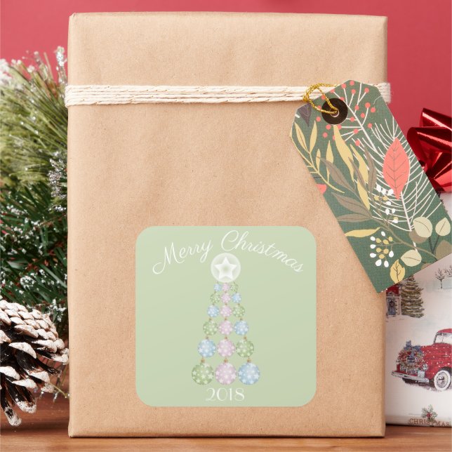 Modern Christmas Tree In Three Pastel Colors Square Sticker (Holiday)