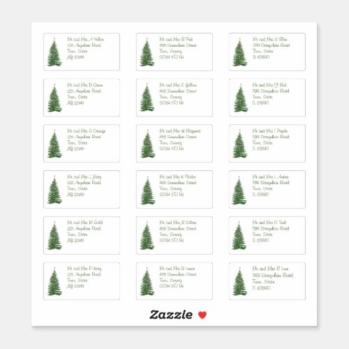 Modern Christmas Tree Individual Name  Address Sticker