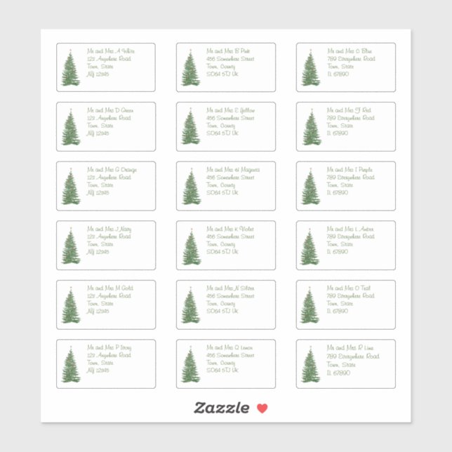 Modern Christmas Tree Individual Name & Address Sticker (Sheet)