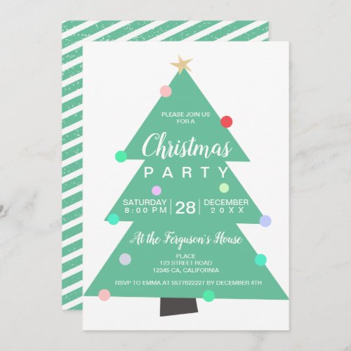 Modern Christmas tree lights green geometric party Invitation