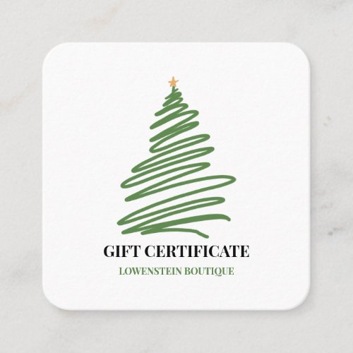 Modern Christmas Tree Line Art Gift Certificate