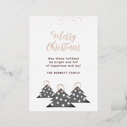 Modern Christmas Tree Minimalist Gold Rose  Foil Holiday Card