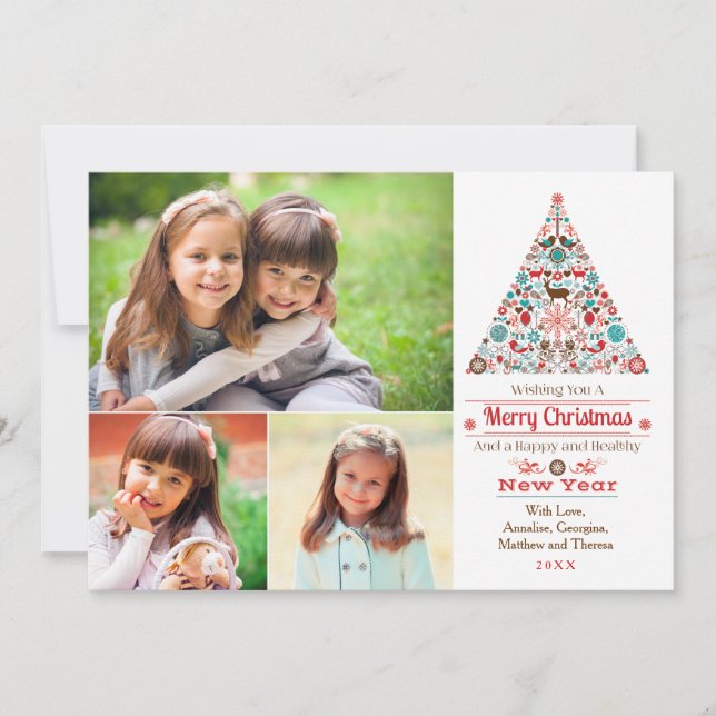 Modern Christmas Tree Multi Photo Holiday Card (Front)