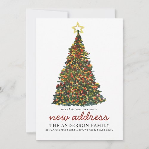 Modern Christmas Tree New Address Holiday Moving Announcement