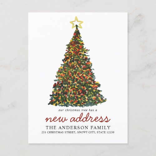 Modern Christmas Tree New Address Holiday Moving Announcement Postcard