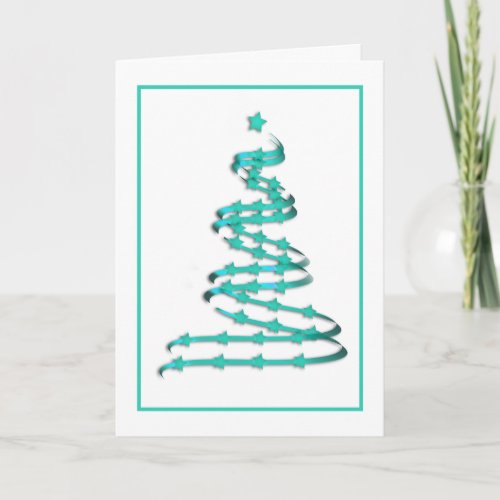 Modern Christmas Tree Non_Traditional Turquoise Holiday Card
