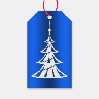 Modern Christmas Tree on Blue Gift Tags