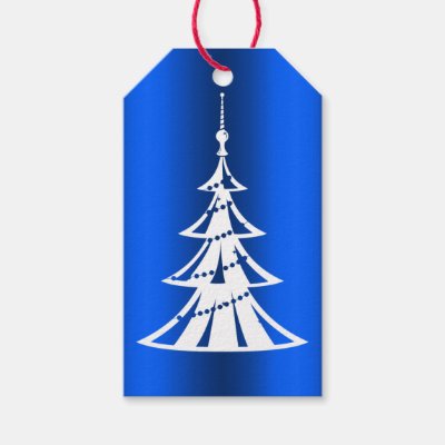 Modern Christmas Tree on Blue Gift Tags