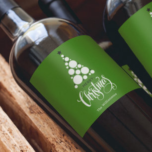 Modern Christmas Tree on Green Wine Label