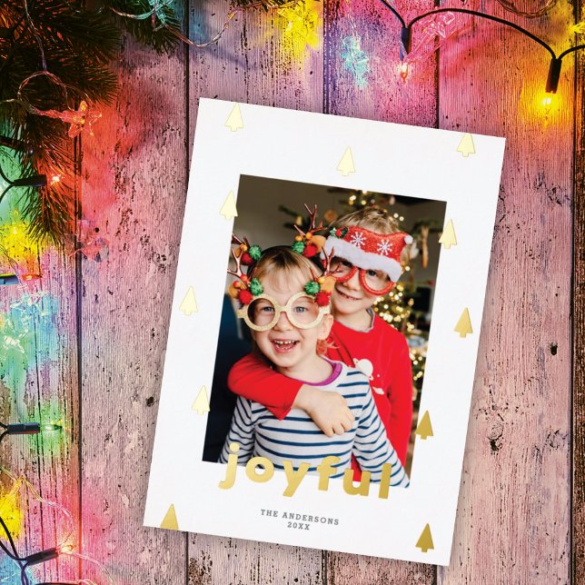 Modern Christmas Tree One Photo White + Gold  Foil Holiday Card (Creator Uploaded)