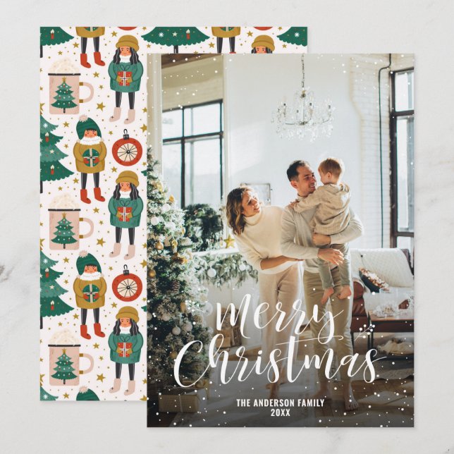 Modern Christmas Tree Ornaments Chocolate Photo Holiday Card (Front/Back)