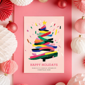 Modern Christmas Tree Painting Colorful Non-Photo Holiday Card