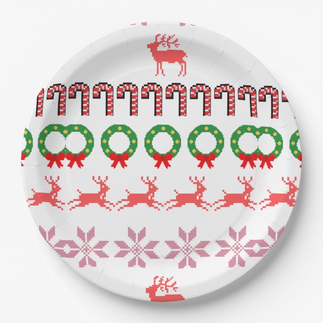 Modern Christmas Tree Painting Colorful Paper Plates (Front)