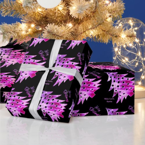 Modern Christmas Tree Pattern Black and Pink Wrapping Paper