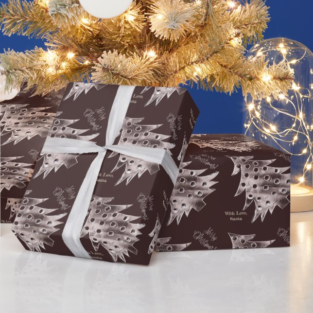 Modern Christmas Tree Pattern Elegant Brown Wrapping Paper (Holidays)