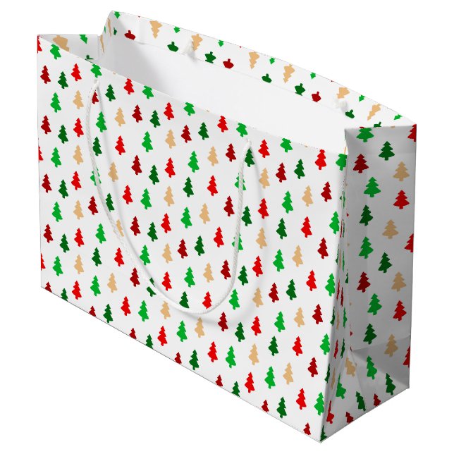 Modern Christmas Tree Pattern - Red Green and Gold Large Gift Bag (Back Angled)