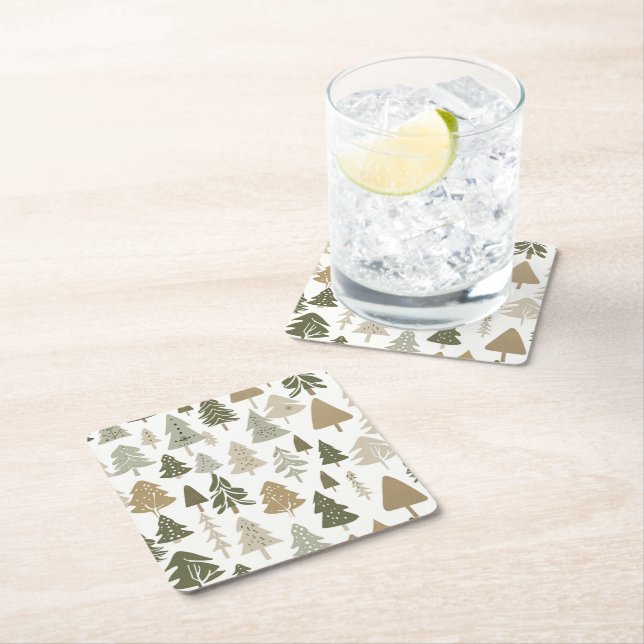 Modern Christmas Tree Pattern  Square Paper Coaster (Insitu)